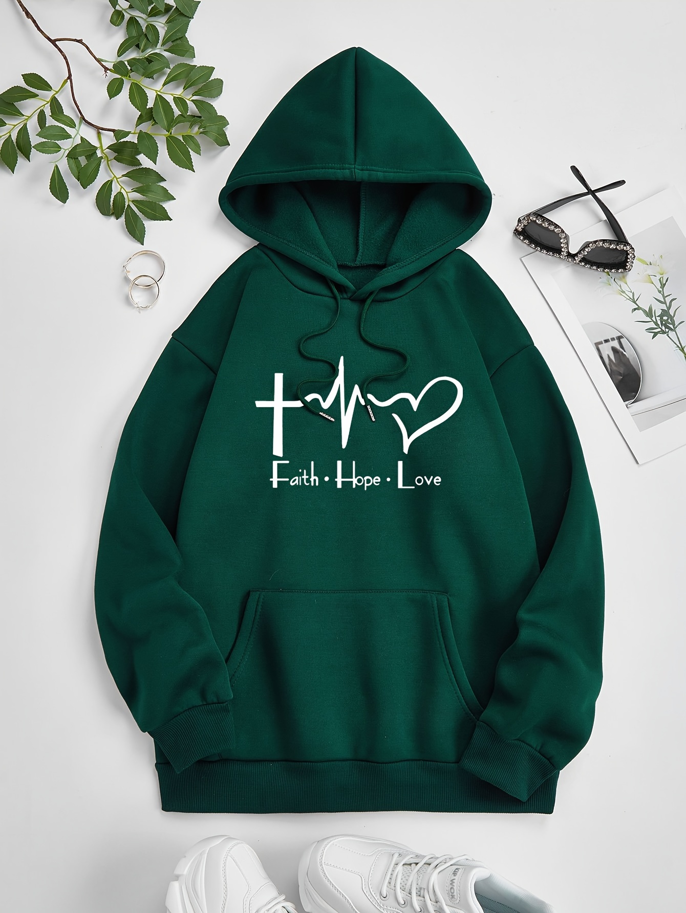 Faith Love Letter Hooded Sweatshirt Front Pocket Long Temu