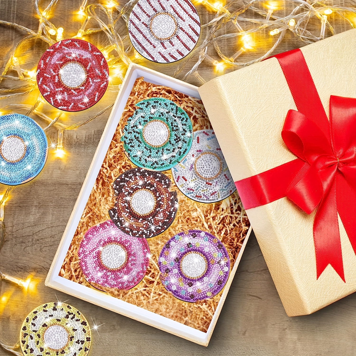 Colorful Donut Pattern Diamond Painting Coaster Kit Diy - Temu