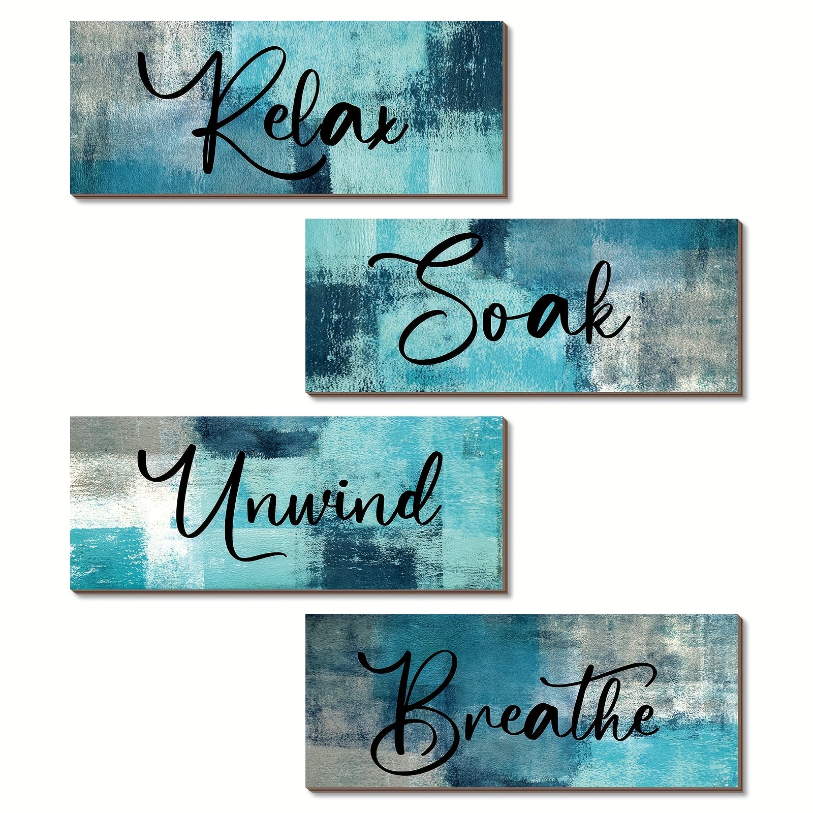 TEMU 4pcs/Set Art Mural de Salle de Bain Immergé et Relaxant, Décor Moderne en Bois Style Ferme Rustique, Panneaux Muraux Turquoise et Gris,