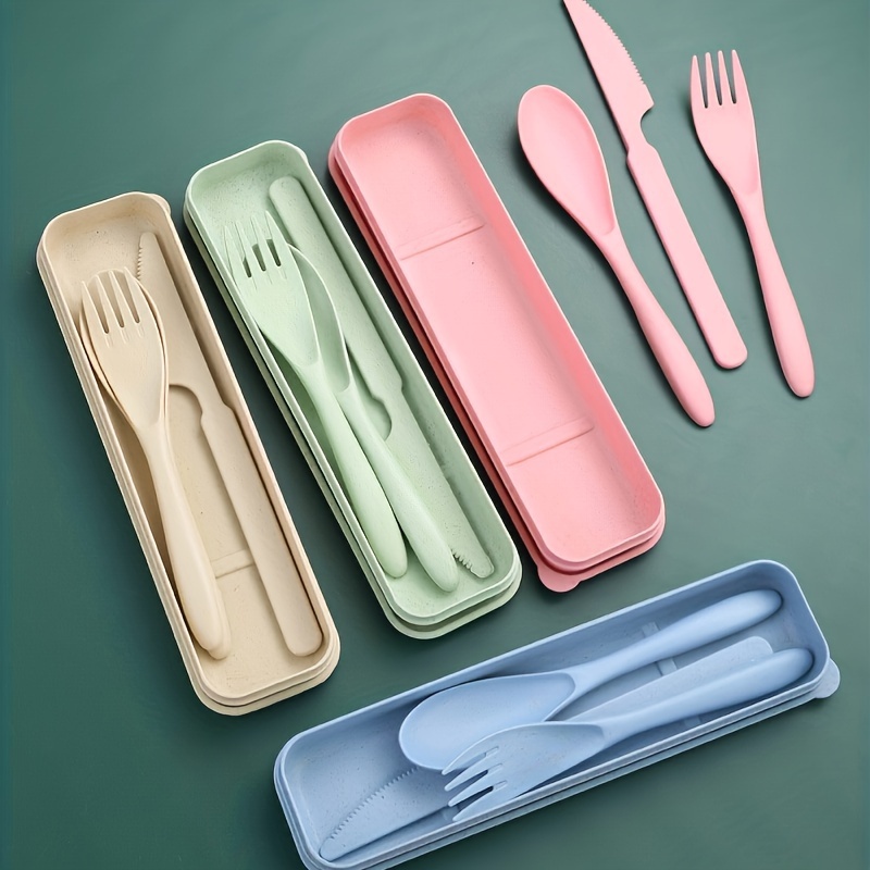 Travel Cutlery Set With Case, Plastic Cutlery Set Reusable