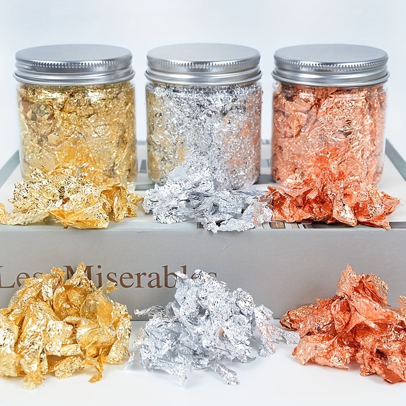 Golden Foil Flakes For Resin,3 Bottles Metallic Foil Flakes 9 Gram