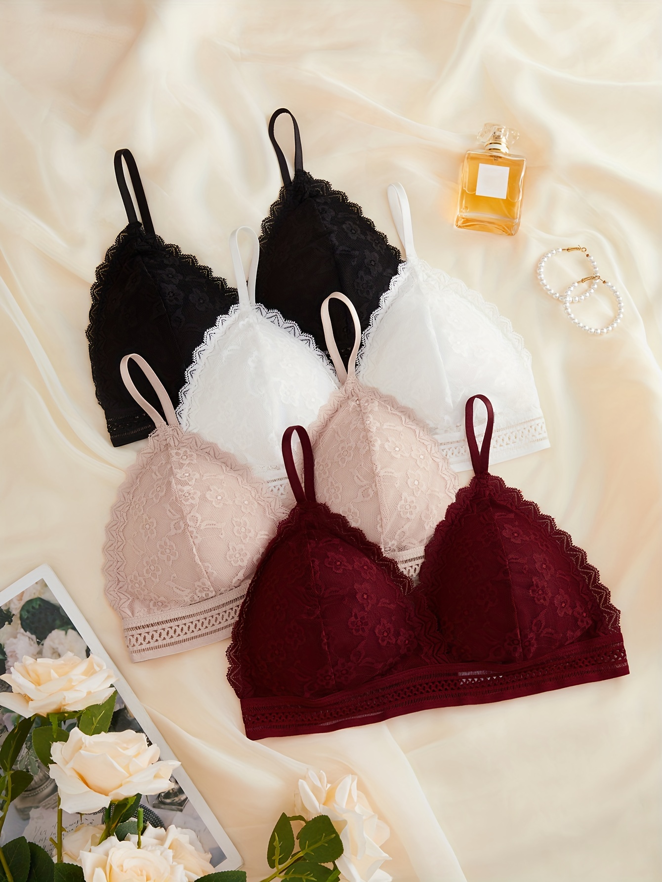 Contrast Lace Wireless Bras Comfy Breathable Push Seamless - Temu