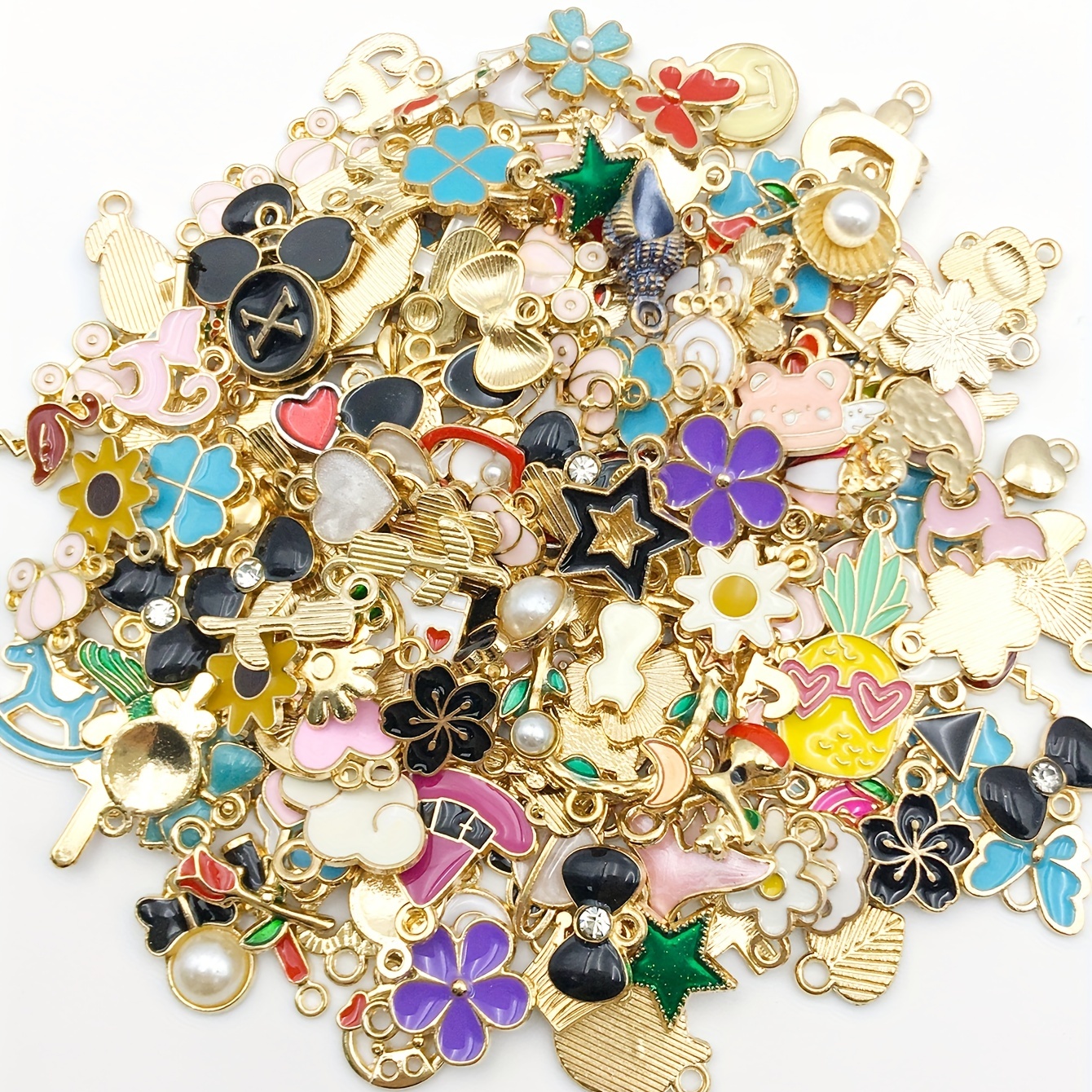 100PCS Mix Enamel Gold Plated Charms Pendant for Jewelry 