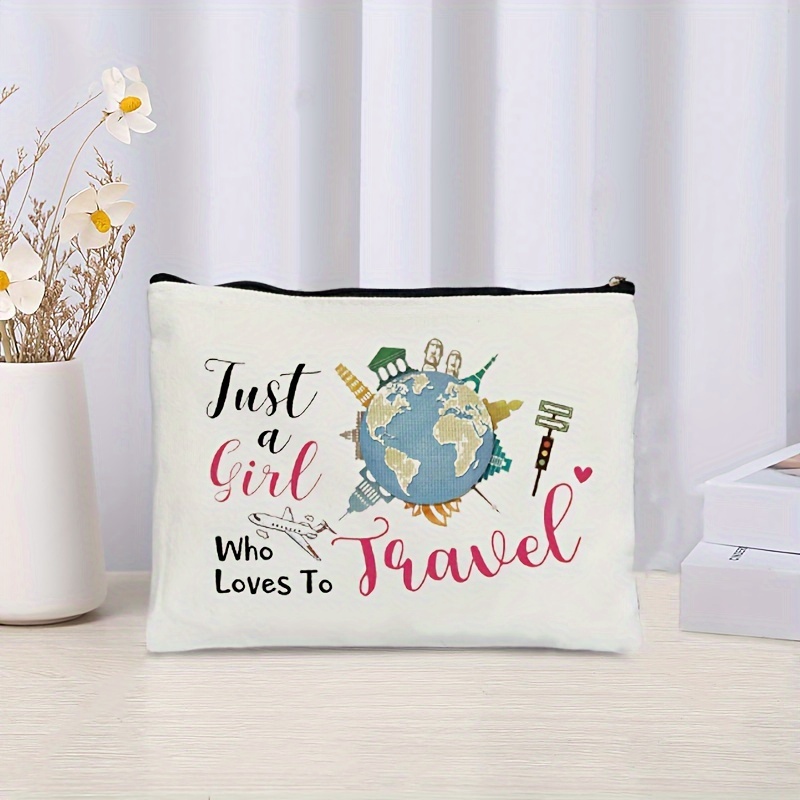 

1pc Travel Lover Gifts, Zipper Makeup Bag, Travel Cosmetic Bag, Just Loves To Travel Unique Birthday Gifts For Women Best Friends Sister