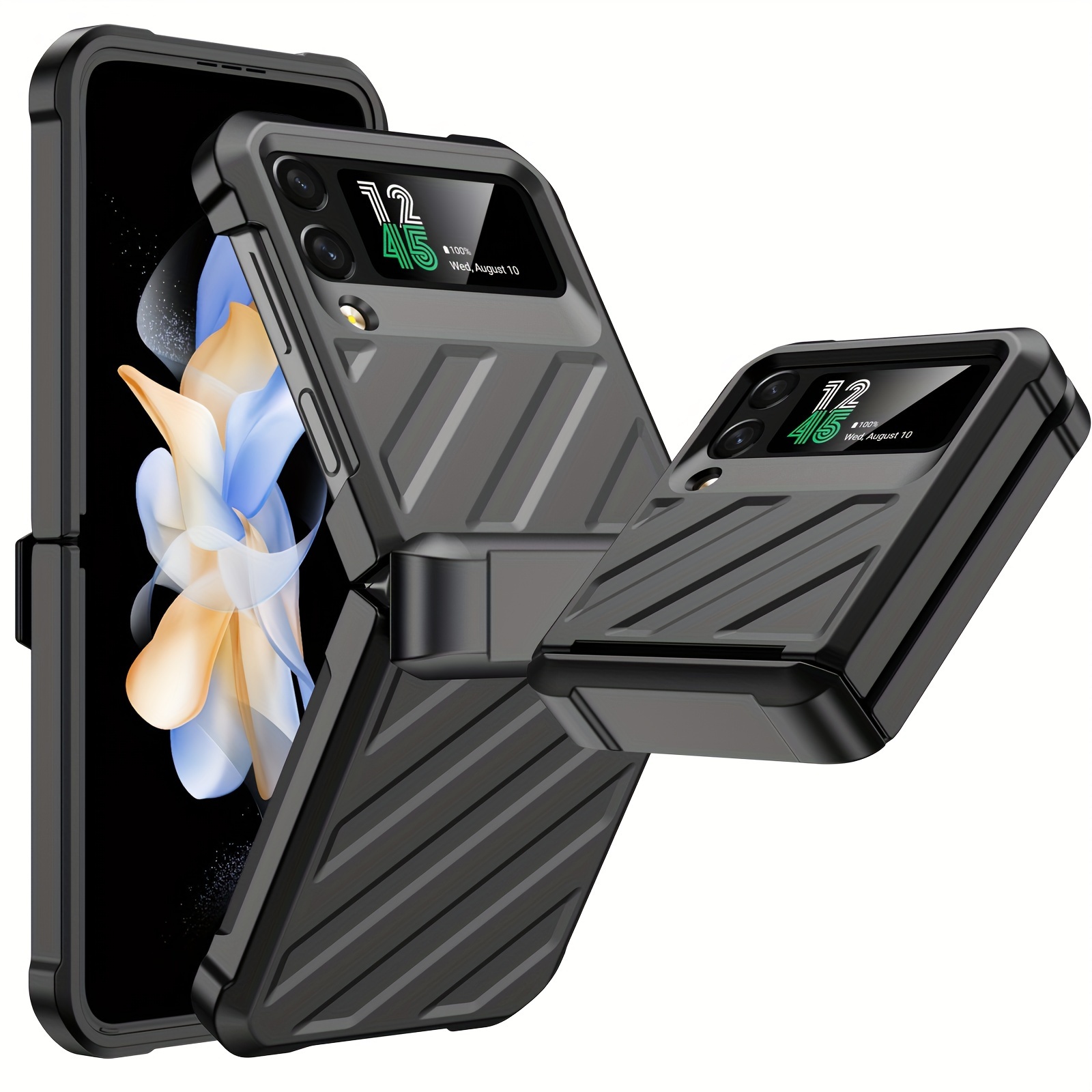 Funda para Galaxy Z Flip 4 con soporte de anillo, carga inalámbrica,  antiarañazos, a prueba de golpes, para Samsung Z Flip 4 5G (azul morado)