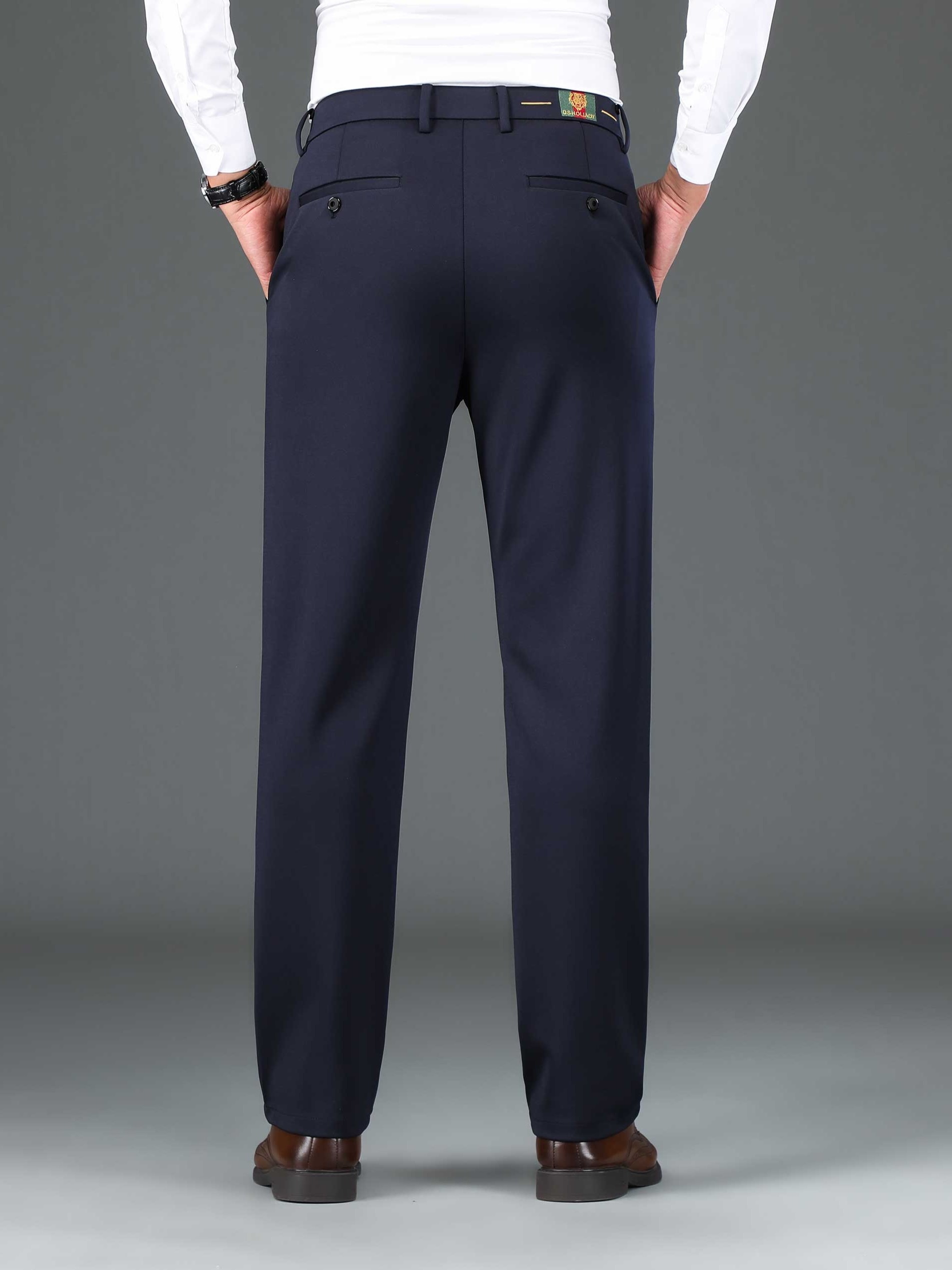 Classic Design Dress Pants Men's Formal Solid Color Stretch - Temu