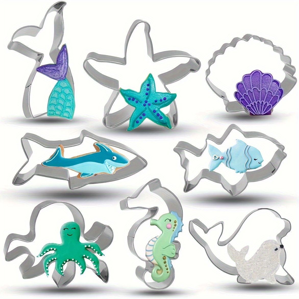

8pcs, Ocean Animals Stainless Steel Cookie Cutters, Baking Tool Suitable For Restaurant Kitchen Meal Making A Variety Of Baked , Cakes, Chocolate, Pastries, Fondant Decoration, Fruits, Vegetables