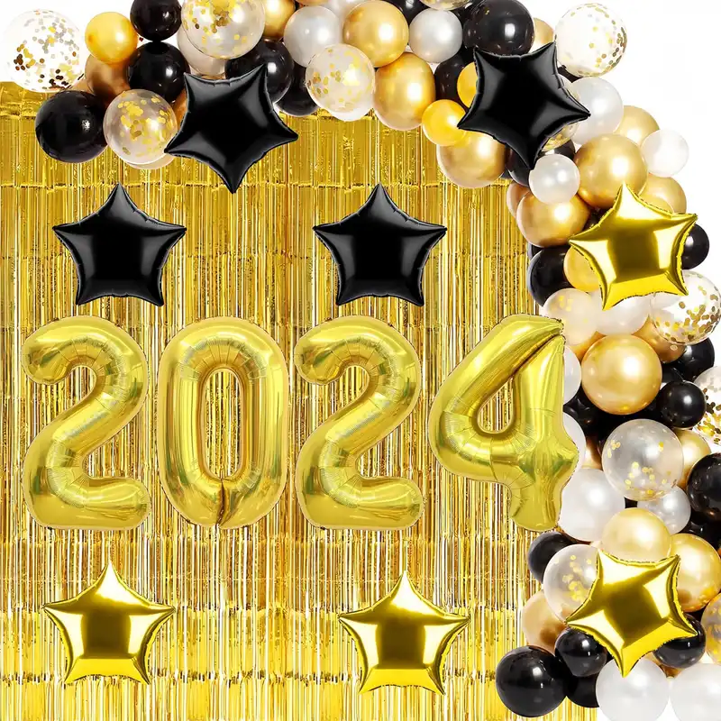 1pc 2024 Juego Globos Negros Dorados Año Nuevo Diseño - Temu