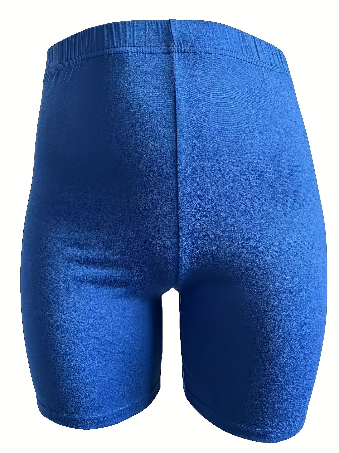 Plus Size - Women'S Plus-Size High-Waisted Shorts - Stretchy, Solid Blue, Mid-Thigh Length, Casual Leggings, Comfortable Apparel|Casual Style Shorts|Stretchy Fabric Shorts
