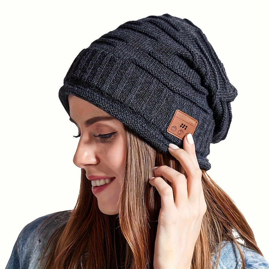 Bonnet Connecté noir pour le garçon et la fille les adultes Chapeau tricoté  chaud d'hiver de Bluetooth avec micro