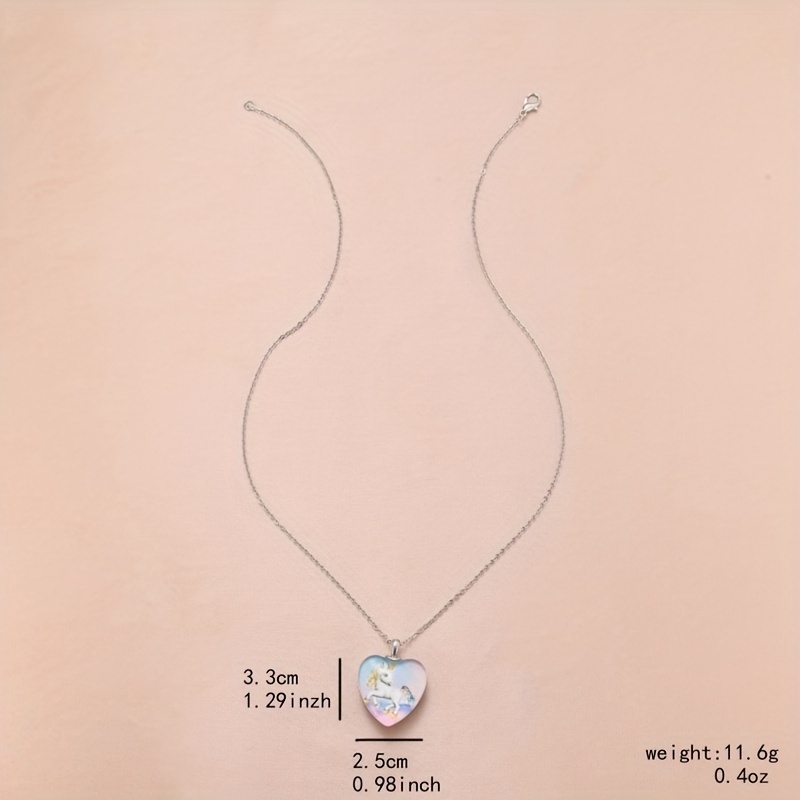 Creative Heart Unicorn Pattern Pendant Necklace, Gift