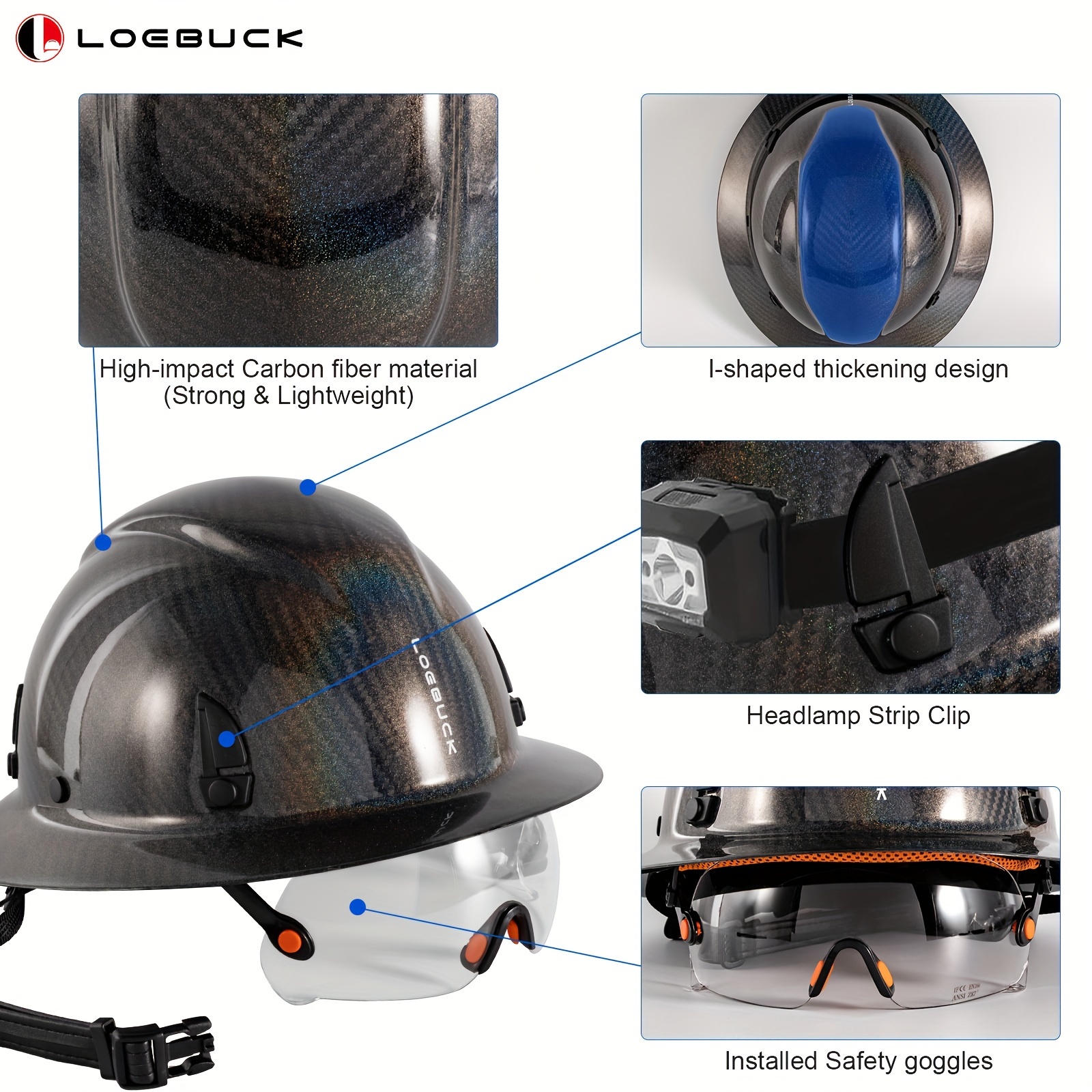 Loebuck Casco Seguridad Visera Protección Oídos Ajustable - Temu