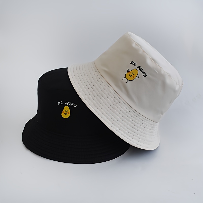 Bucket Hats Women Butterfly Embroidered Double-sided Fisherman Hat