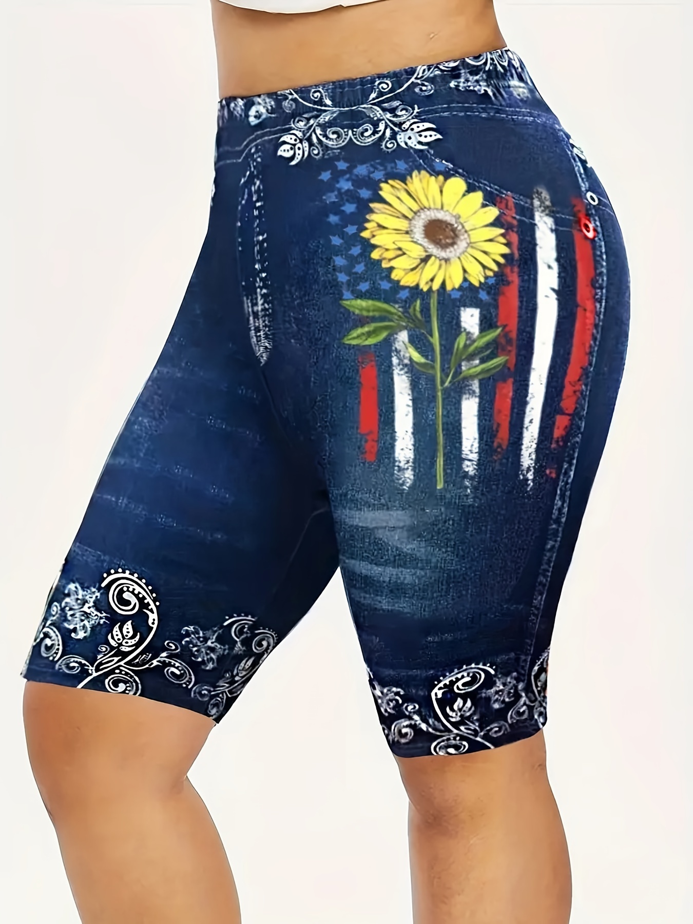 Denim Capri Shorts Skull