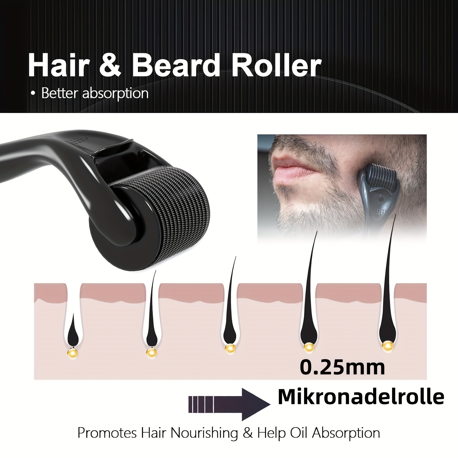 Derma Roller 0.25mm Microneedle Roller for Beard Hair Skin Face  Microneedling Roller