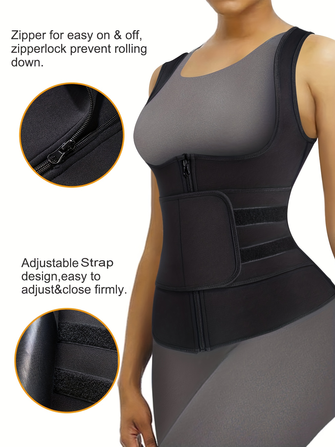 Black Zipper Wide Strap Tank Top Sweat Absorption Bodyshaped - Temu