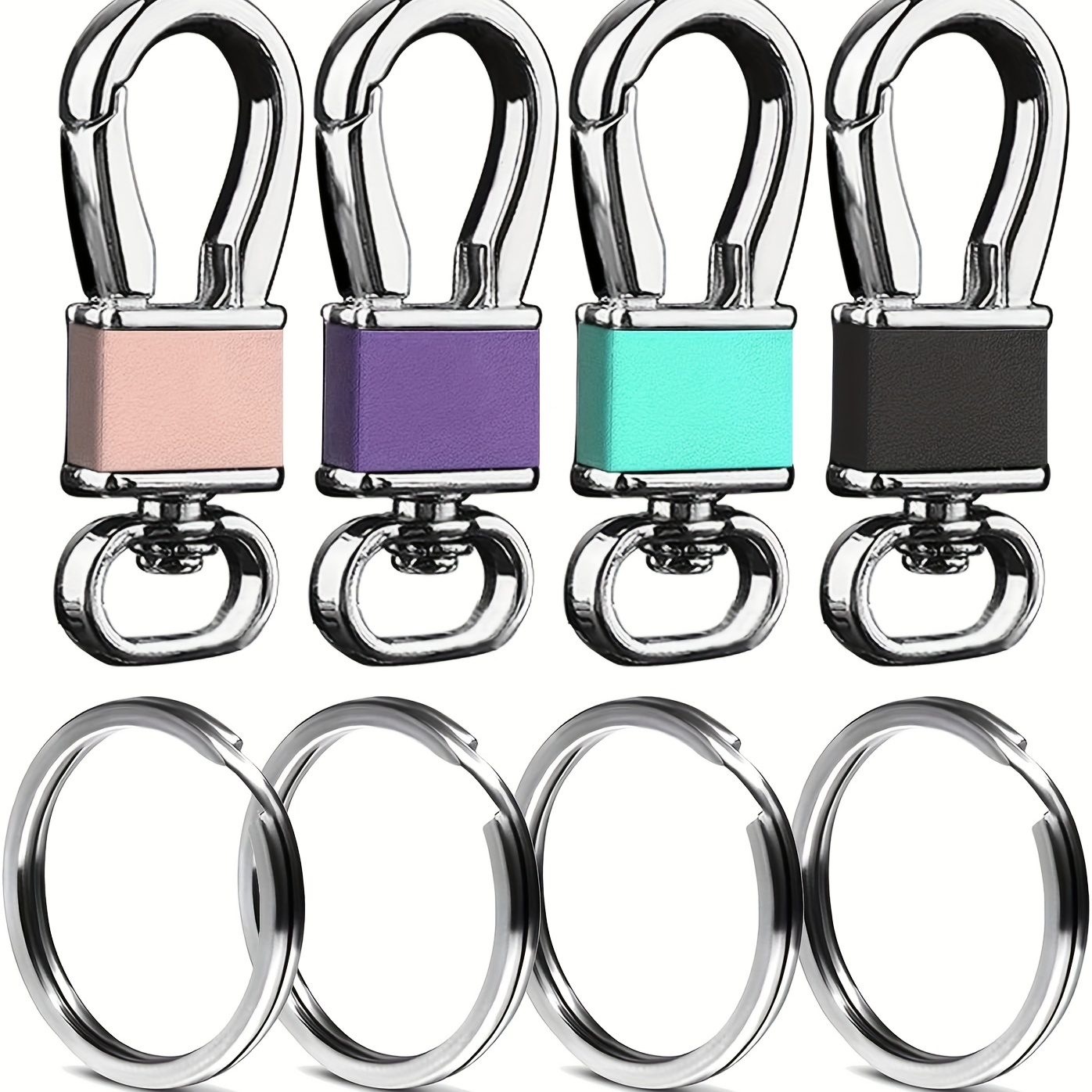 Metal Carabiner Keychain Key Clip Hook, 4 Key Rings Car Key Chain