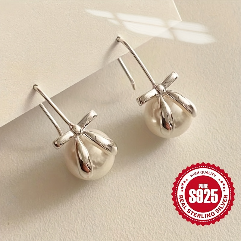 

925 Sterling Silver Dangle Earrings Cute Bowknot Design Match Daily Outfits Party Accessory High Quality & Hypoallergenic Jewelry