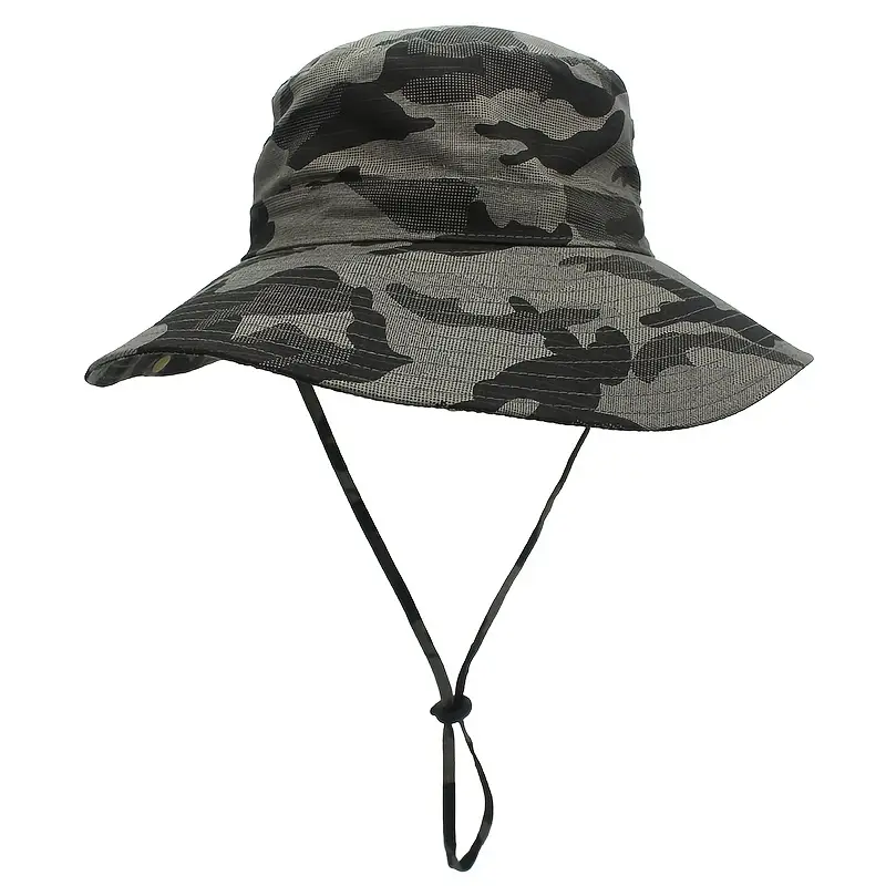 Customized Logo Pattern Camouflage Bucket Fishing Hat, Bucket Hat, Sun Hat, Adjustable Chin Belt UV Protection Summer Outdoor Hat,Temu