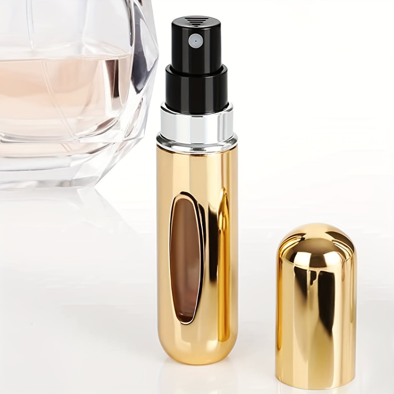 

5ml Golden-tone Aluminum Portable Perfume Atomizer - Refillable & Leakproof Mini Spray Bottle For Travel