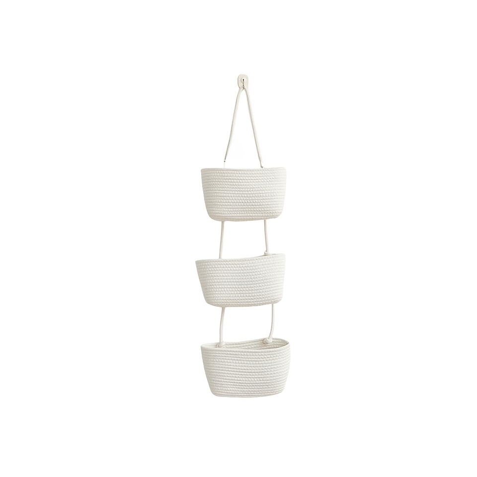  OrganiHaus White 3-Tier Wall Hanging Baskets for Organizing, Hanging Storage Basket, Over The Door Towel Basket, Wall Mounted Basket  for Nursery Organization