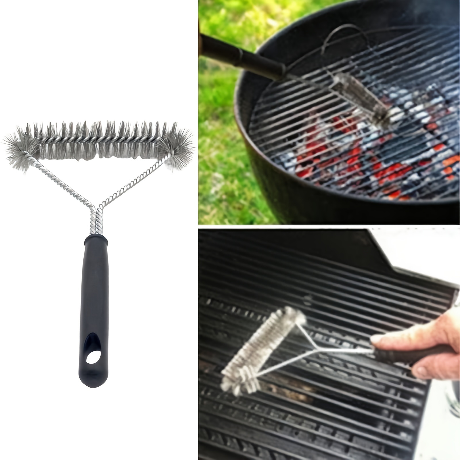 1pc Bbq Grill Brush, Triangular Long Handle Brush, Three-in-one Steel Wire  Brush For Bbq Grill, Suitable For Home, Outdoor Camping And Other Places