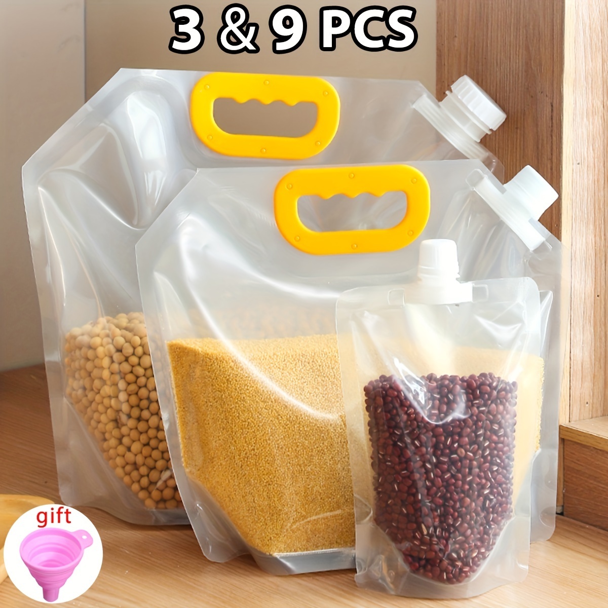 Grain Moisture Proof Sealed Bag Resealable Grain Storage Bags Reliable Bags  Transparent Suction Bags Food Storage Pouring Bags with Cover Portable