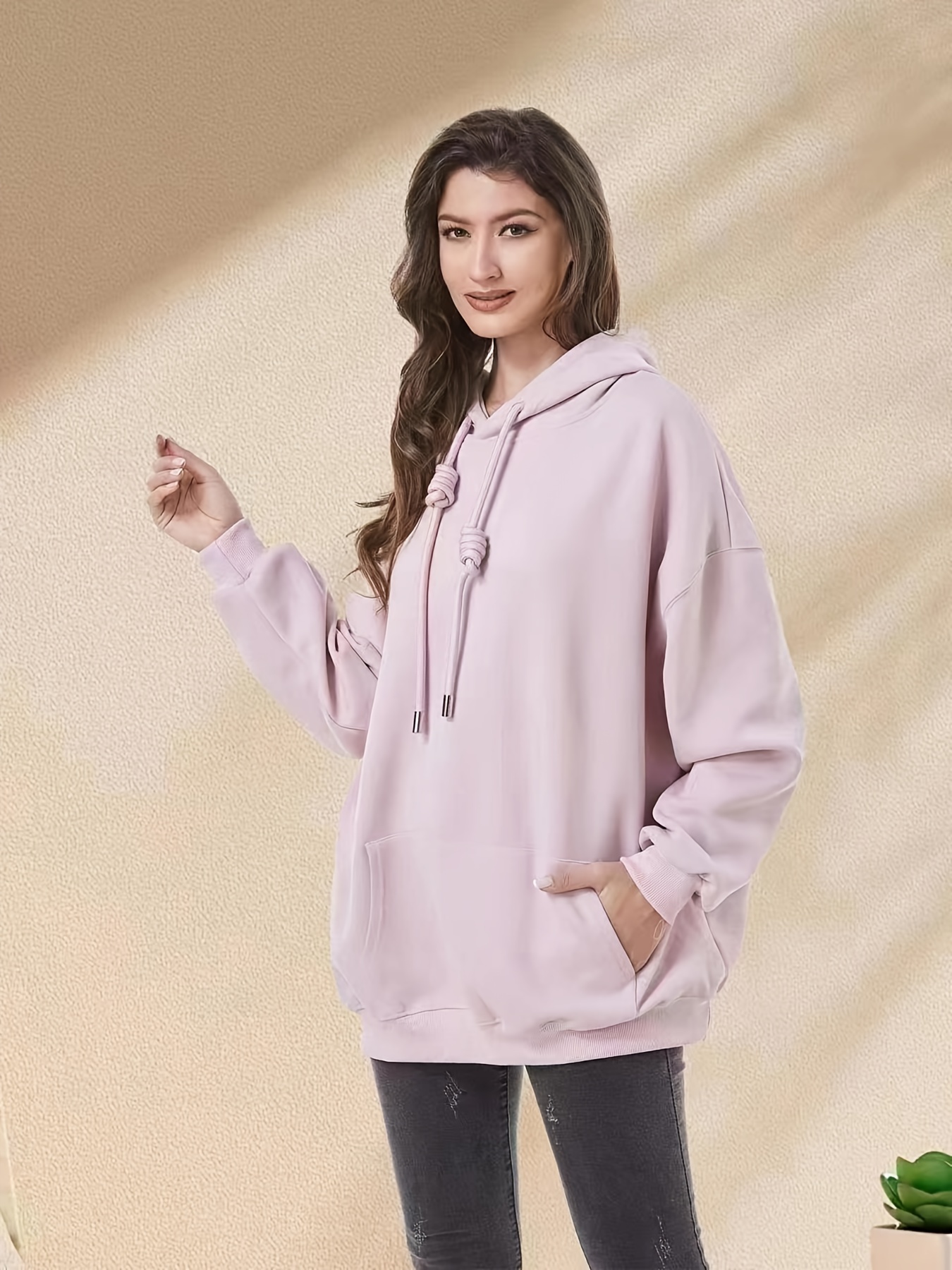 Solid Kangaroo Pocket Hoodie, Long Sleeve Drawstring Thermal Hoodies  Sweatshirt, Women's Clothing - Temu