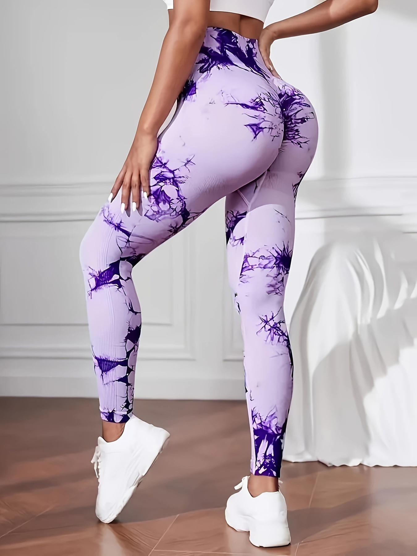 Tie Dye Sports Yoga Leggings Womens Bum Gym Pants Seamless Outfits Fitness  High Waist Push Up Workout Tights Wear Marble (Color : A-Grey, Size : XL  Waist 68cm) : : Clothing, Shoes