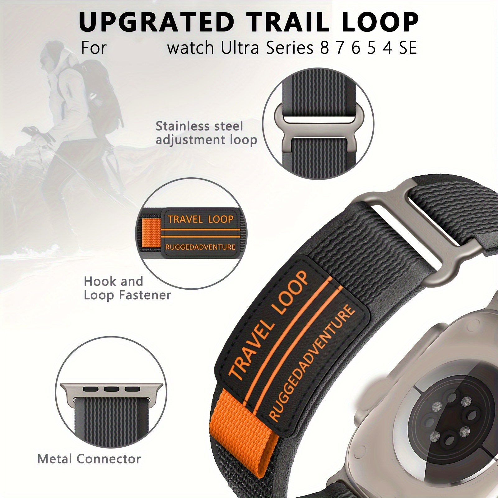 Trail Loop Band Compatible With Apple Watch Ultra 49mm 45mm 44mm 42mm 41mm  40mm 38mm Nylon Strap Iwatch Bracelet Ultra 8/7/6/5/4/3/2/1/se