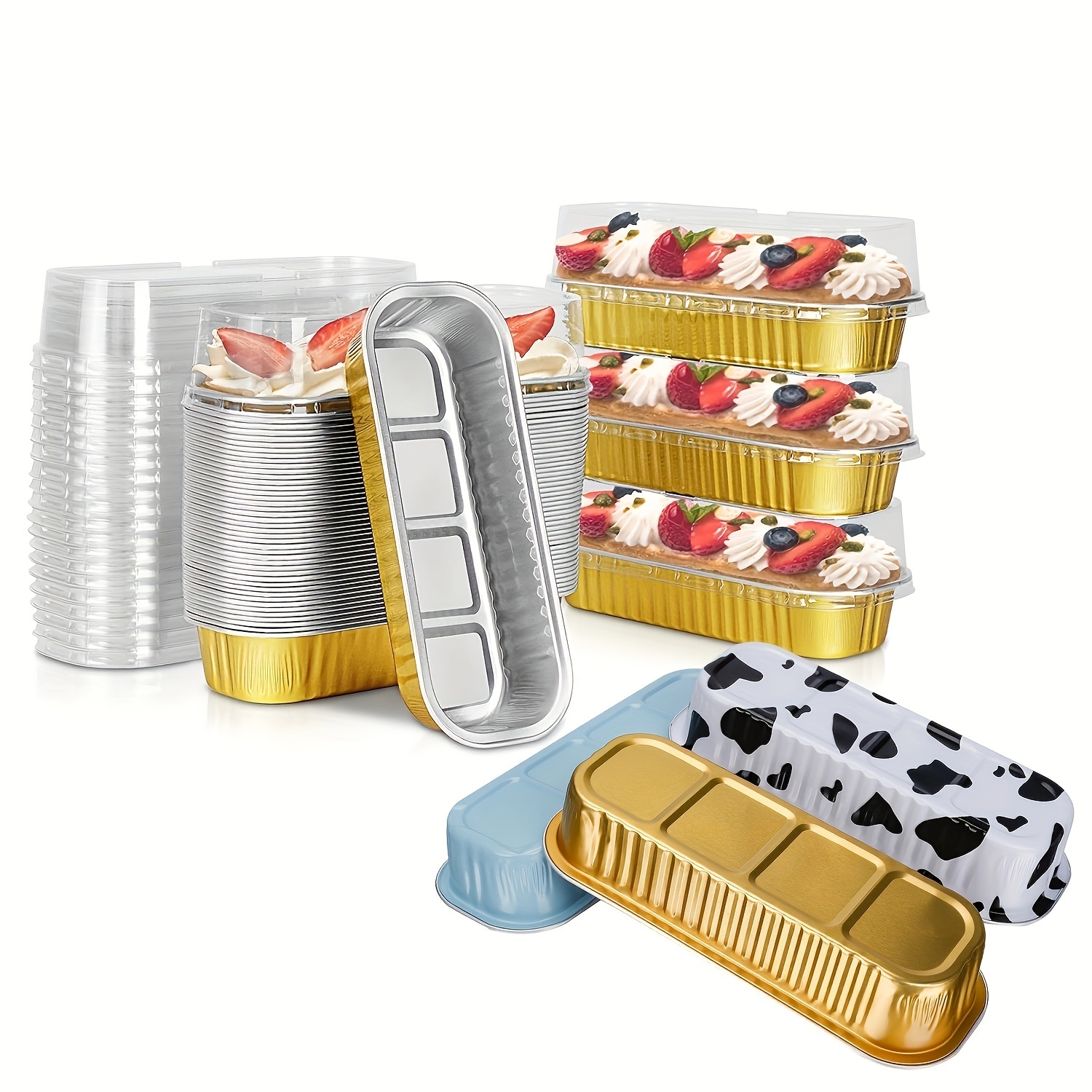 50Pcs Disposable Rectangle Aluminum Foil Food Tray Baking Pan Container BBQ  Accessories with Lid dessert