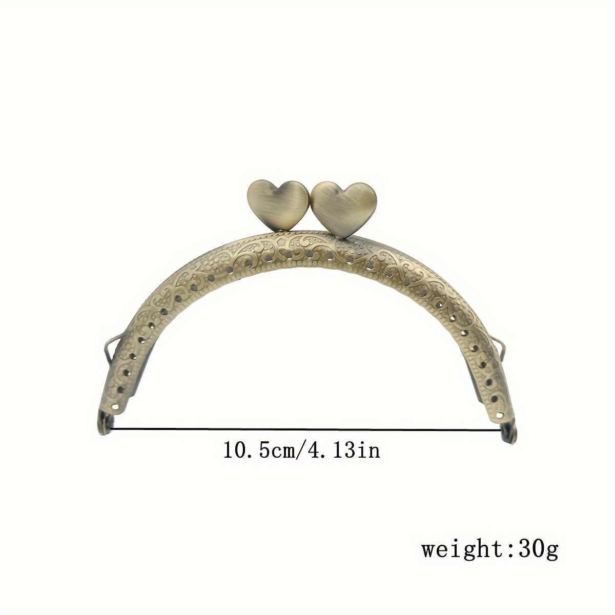 TEMU Boucle de serrage de cœur avec tête demi-rondue gaufrée et trou de aiguille de 8.5/0.5/12.5Cm, accessoires de quincaillerie pour sacs main