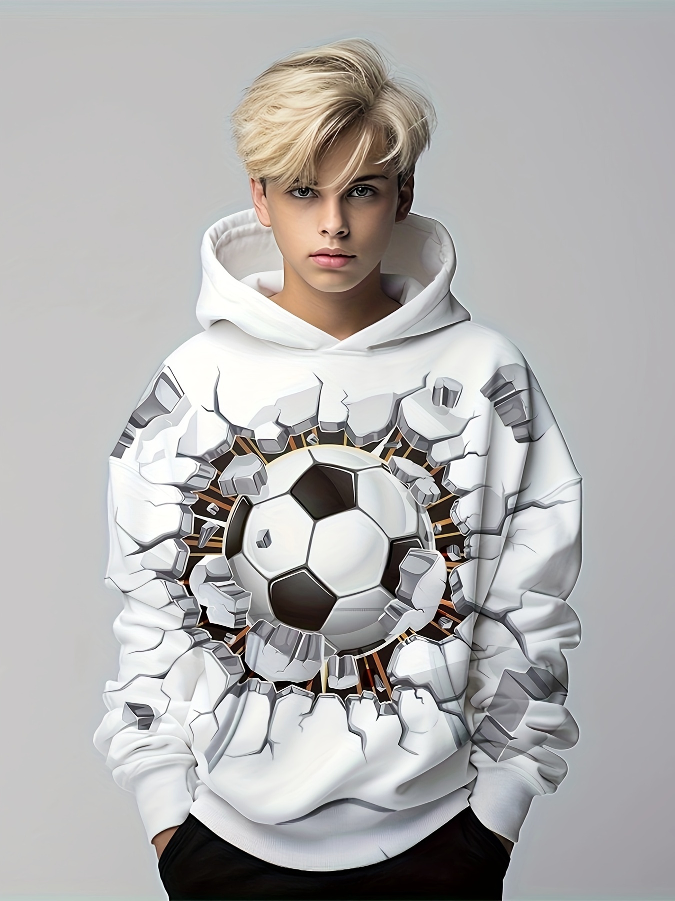 Sudadera Manga Larga Estilo Informal Estampado Pelota Fútbol