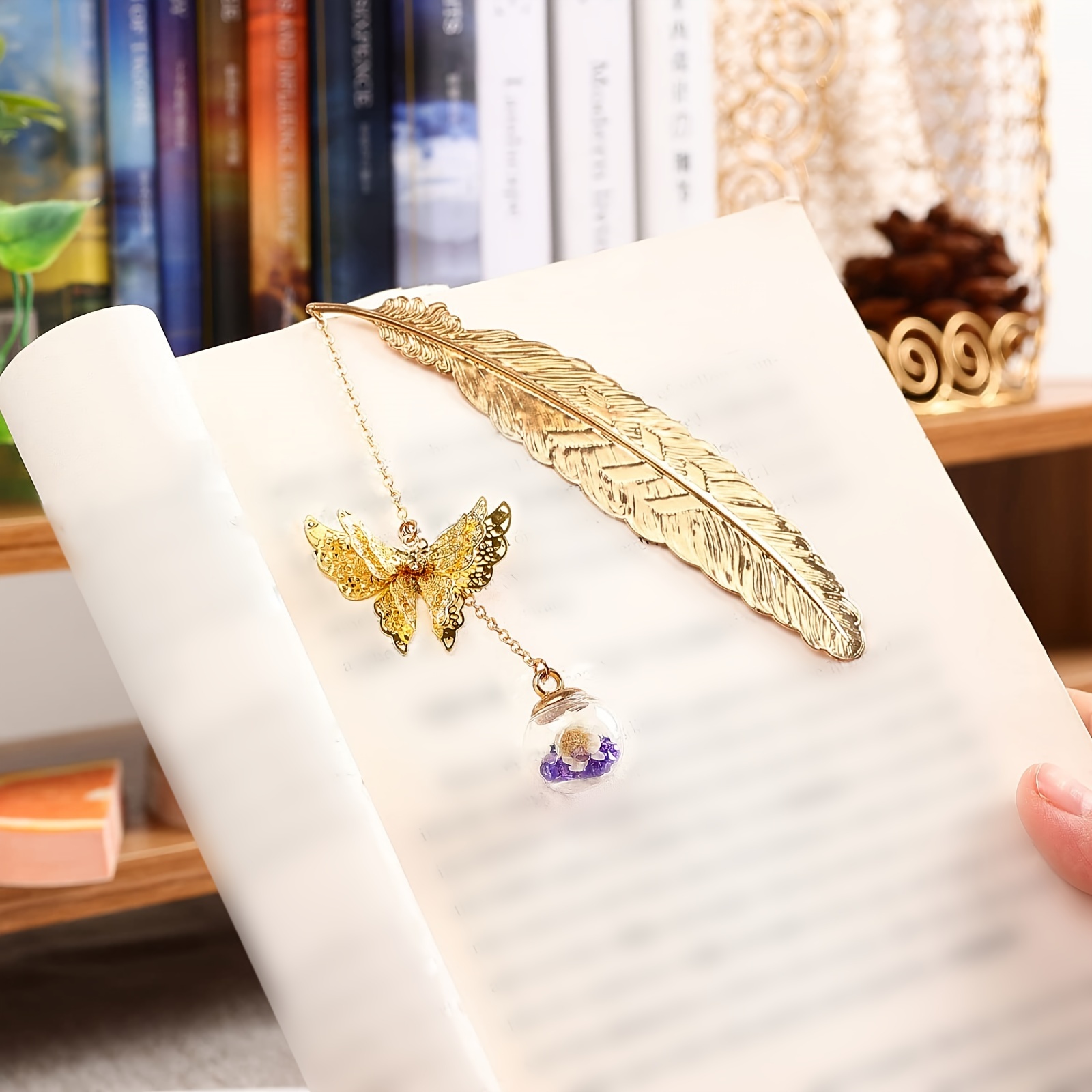 Metal Feather Bookmark With 3d Butterfly Pendant - Temu