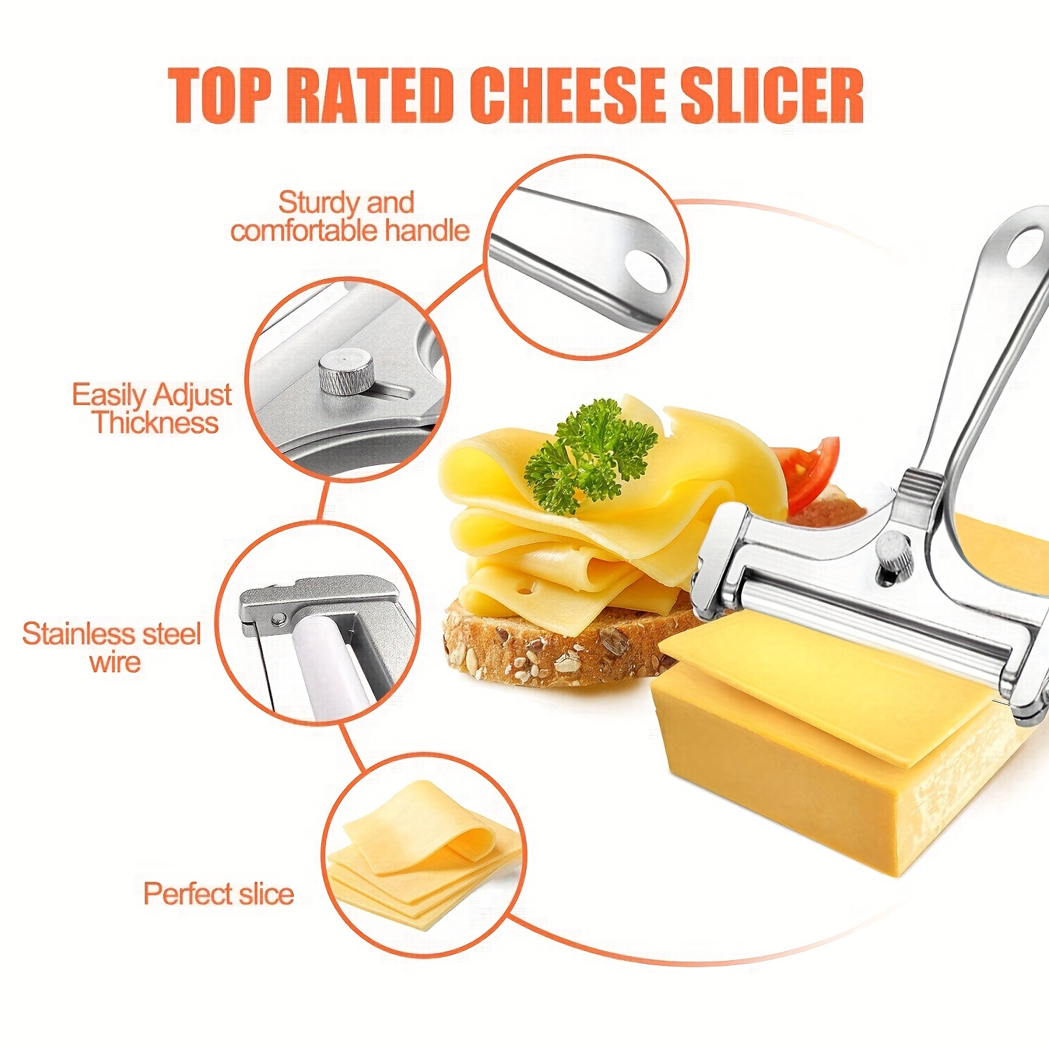 Stainless Steel Cheese Slicer, Handle,Adjustable Thickness Wire Cheese  Cutter Perfectly for Kitchen Cooking 