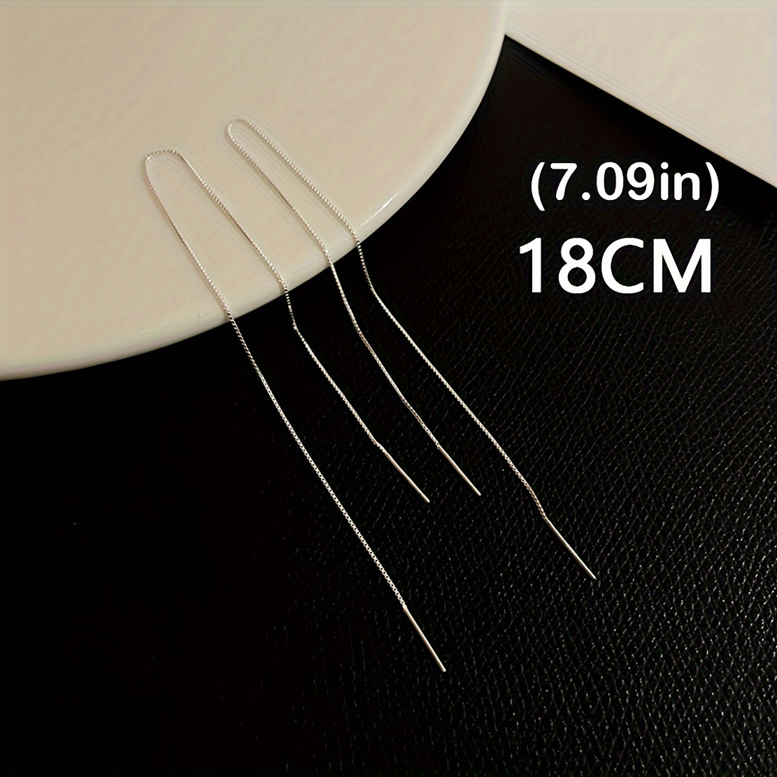 TEMU 1 Paire de Boucles d'Oreilles Minimalistes à Enfiler avec Longs Clous, Collier de Boucles Argenté Facile à avec Tissu, Boucles d'Oreilles pour