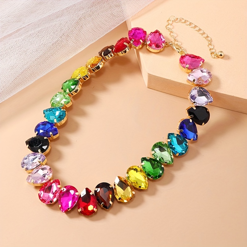 

Retro Multicolor Glass Clavicle Chain Necklace Creative Luxury Necklace Jewelry Ladies Gift