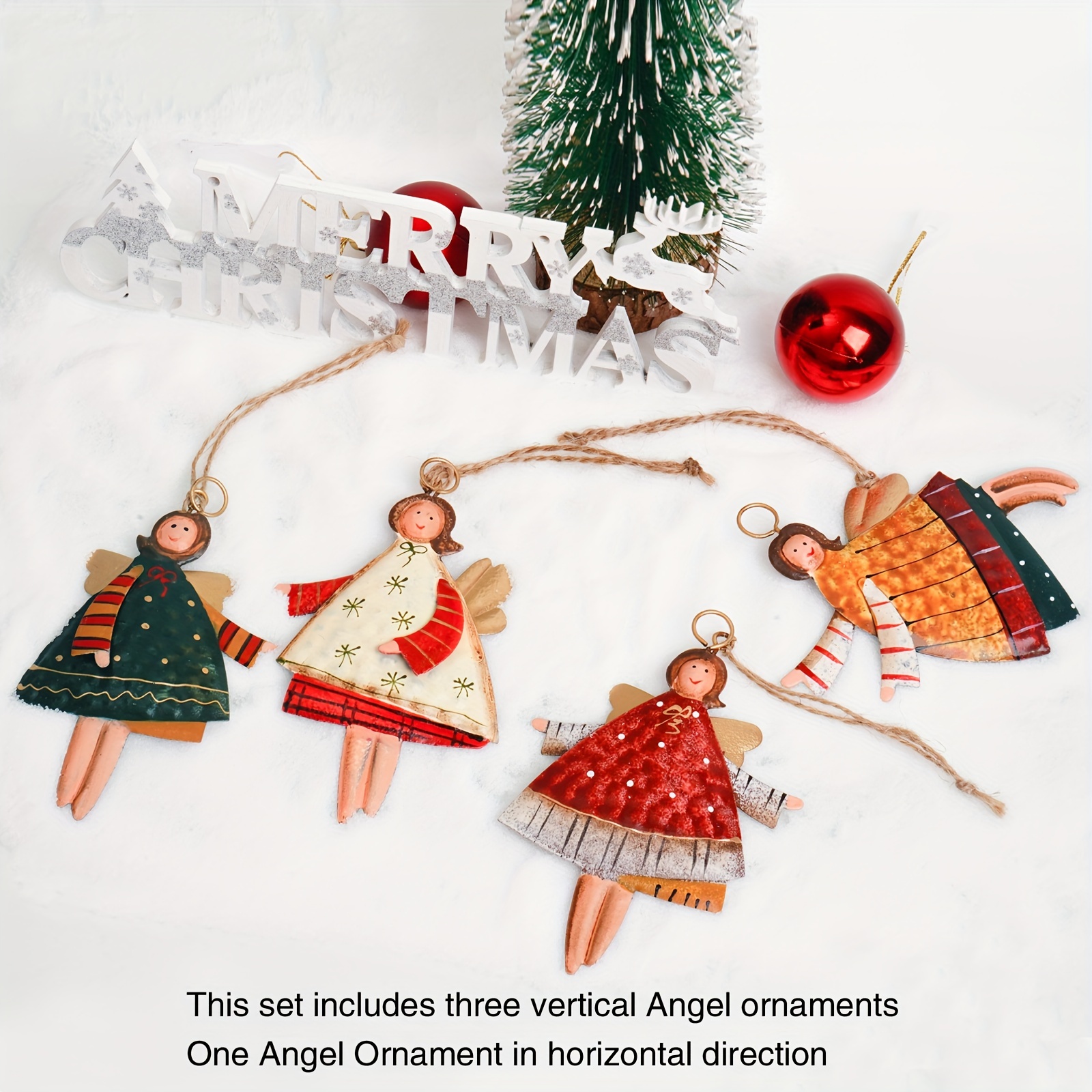 Angels Wooden Christmas Ornaments (Set of 5)