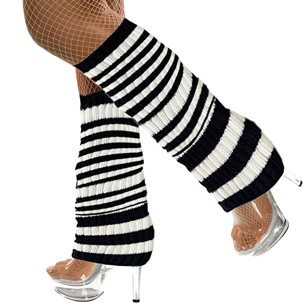 Punk Rave Woman Elastic Leg Warmer Accessories Striped Knit Flare Leg Warmer