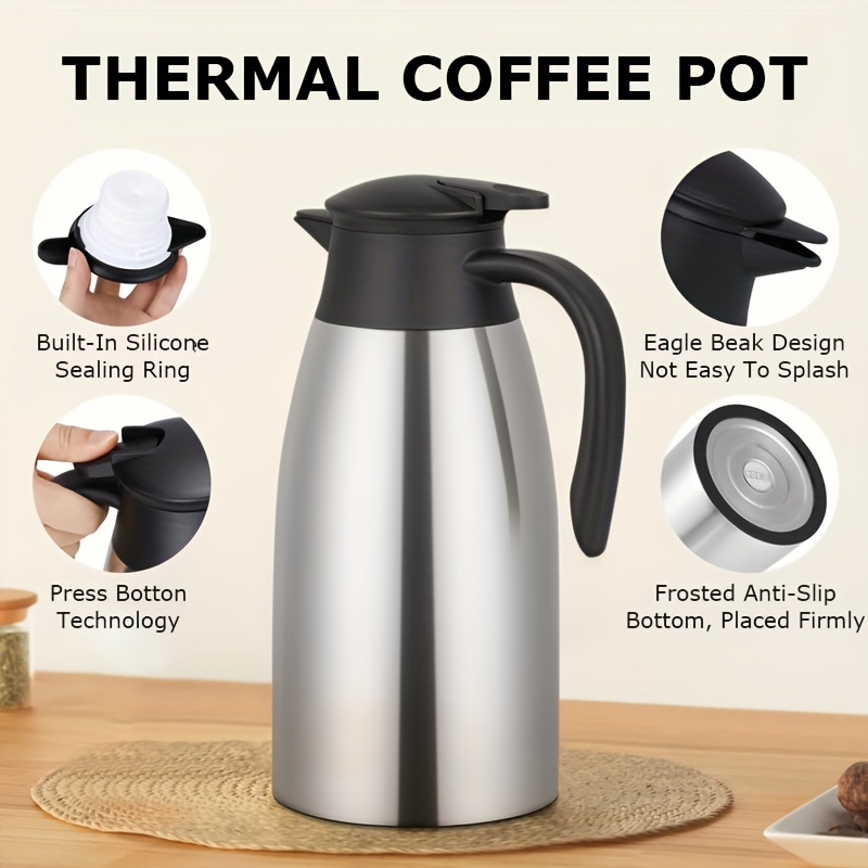 Portable 304 Stainless Steel European Style Vacuum Insulation Pot Household  Coffee Pot Cold Water Kettle Hot Water Pot Thermos Cold Kettle Thermos