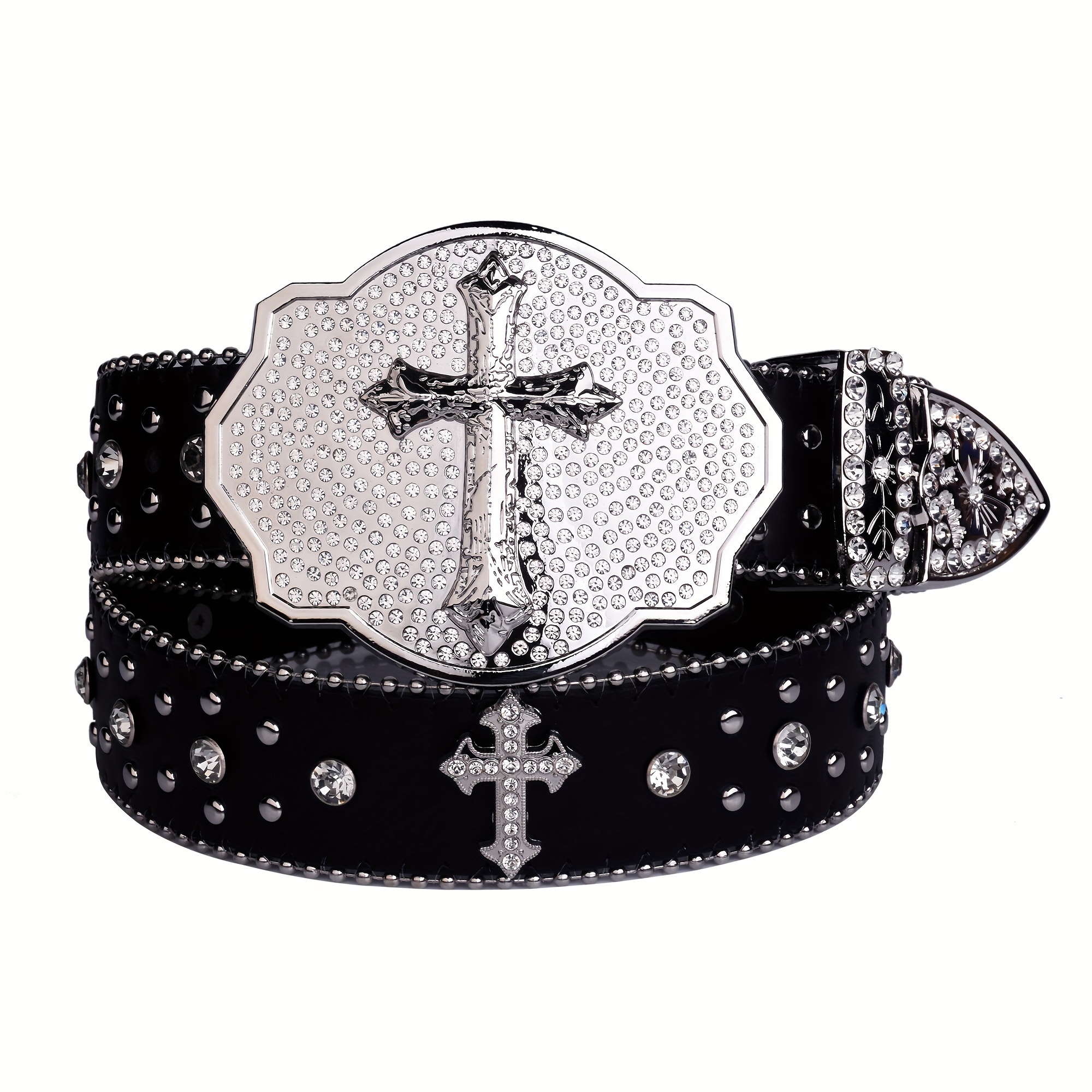 Gothic Purple Rhinestone Y2k Belt Cross Rivet Hip Hop Cowboy