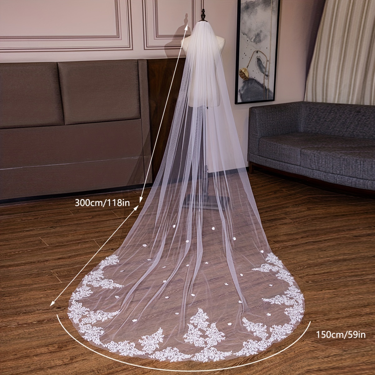 Wedding Veils - Lace Bridal Cape Veil - Cathedral Length White