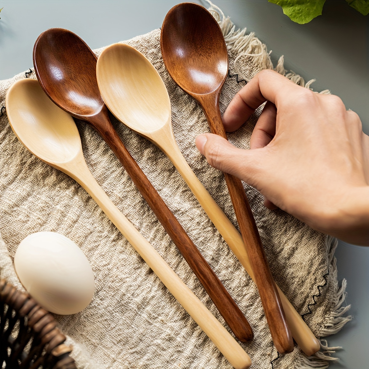  AUCH Cucharas soperas de madera estilo japonesas hechas a mano,  madera natural, juego de vajilla para servir arroz, con hilo atado en el  mango (7.68 pulgadas). : Hogar y Cocina