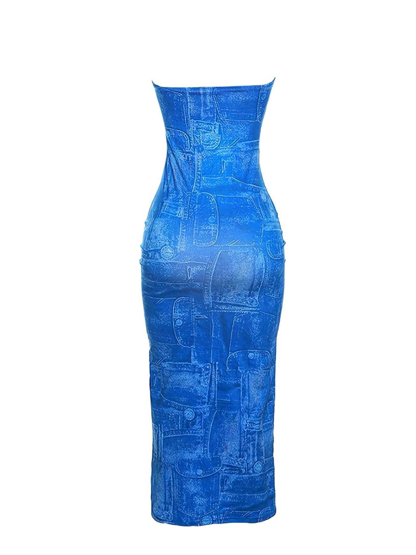 Women's Strapless Backless Maxi Dress - Blue
