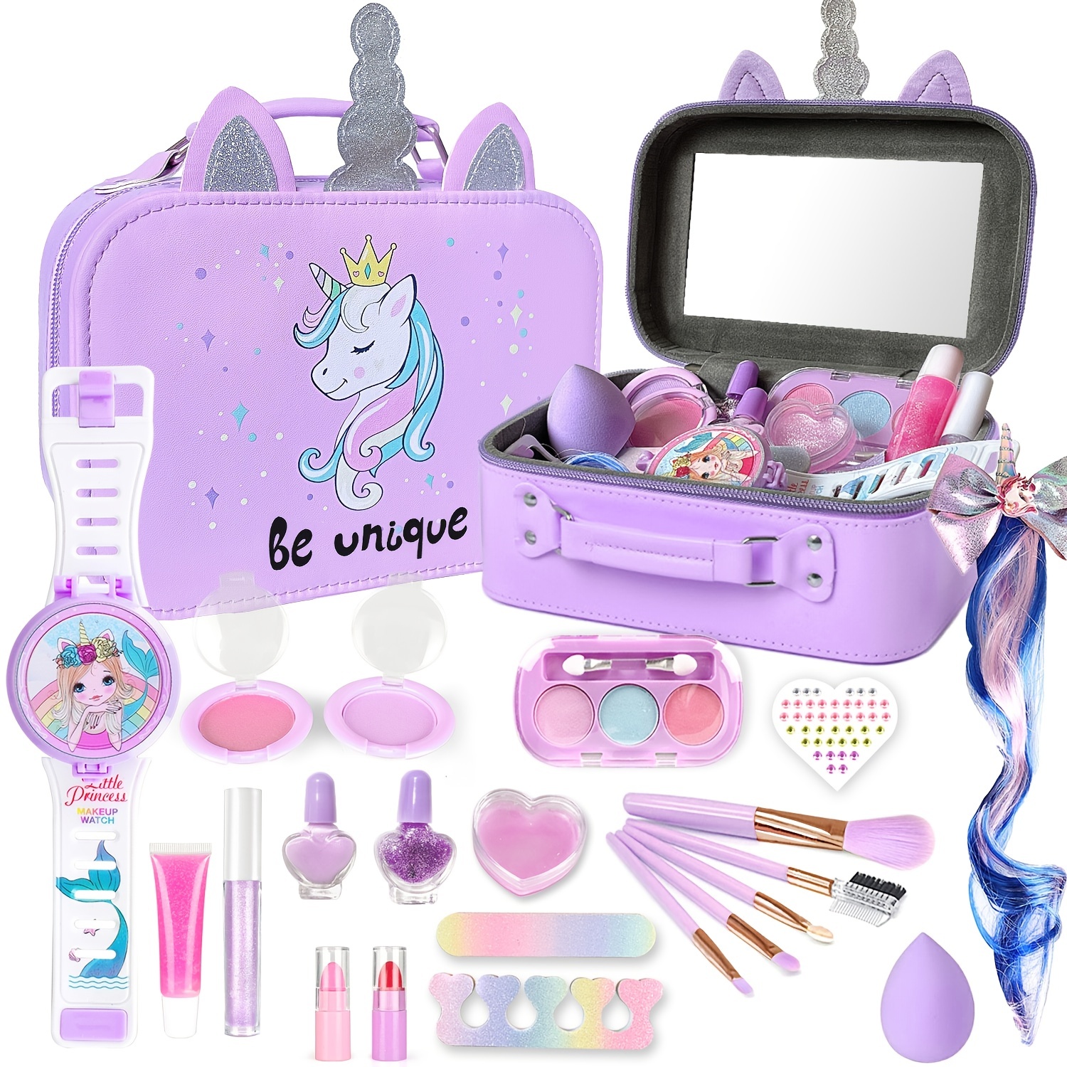 Kids Real Makeup Kit For Little Girls: With Unicorn Bag - Real, Non Toxic,  Washable Make Up Toy - Gift For Toddler Young Children Pretend Play Set  Vanity For Ages 3 4