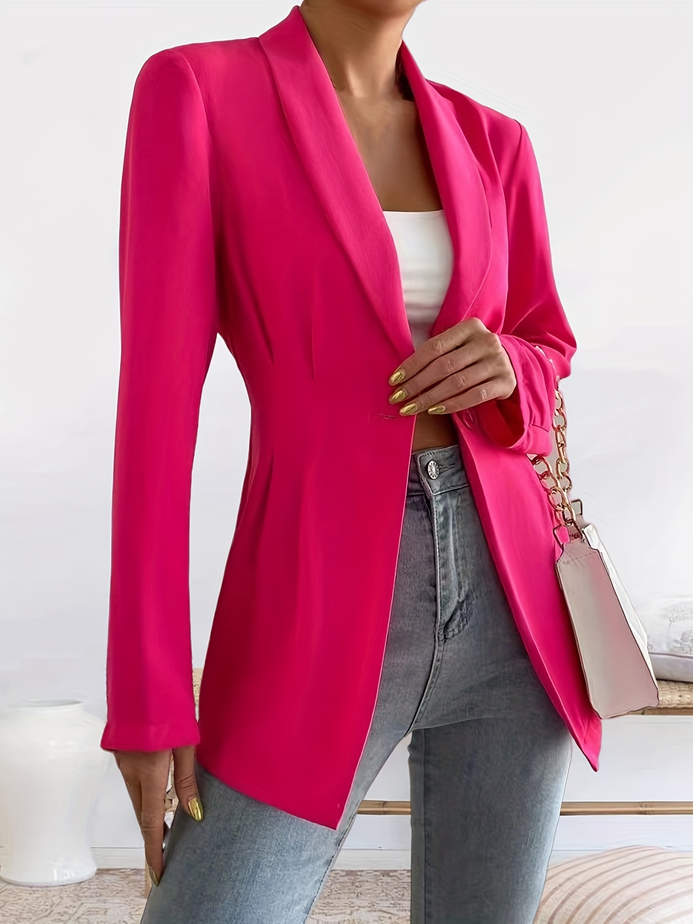 Solid Single Breasted Elegant Lapel Long Sleeve - Temu