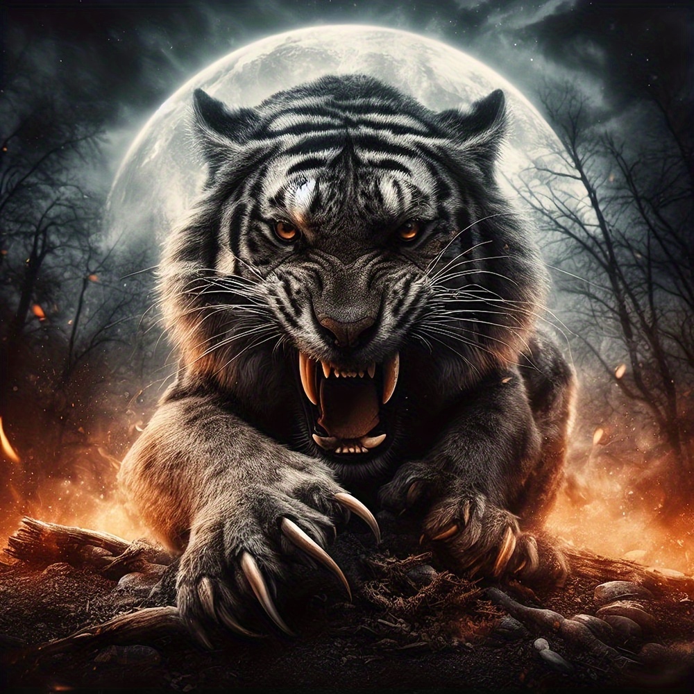 

1pc Large Size 40x40cm/15.7x15.7in Frameless Diy 5d Diamond Painting Angry Tiger, Full Artificial Diamond Painting, Diamond Art Embroidery Kits, Handmade Home Office Wall Decor