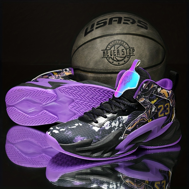 *'s High-Top Basketball Shoes Anti-Slip Impact- Sneakers with Shock  Absorption, Breathable Full-Coverage Cushioned, Purple/Black//Whi