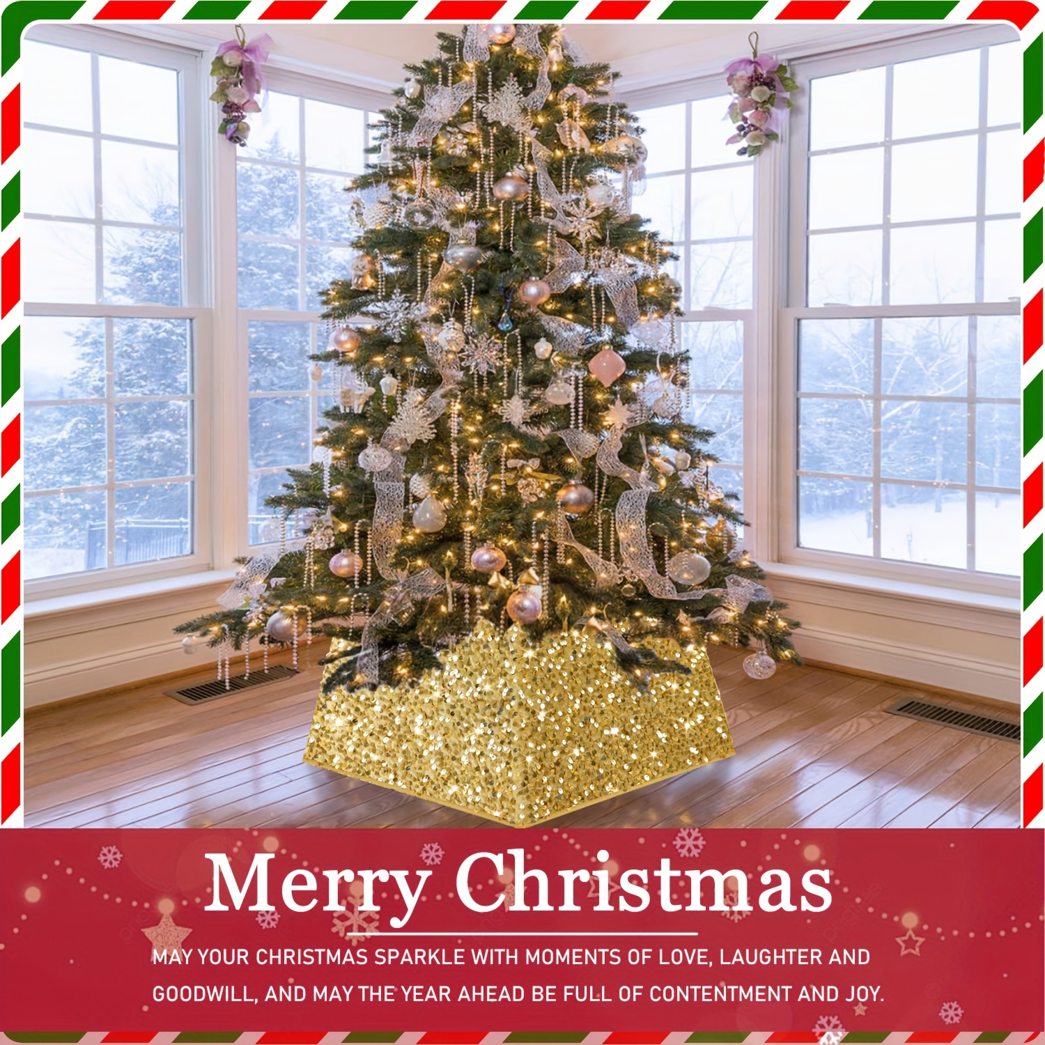 1pc christmas tree collar golden sequin christmas tree skirt Temu