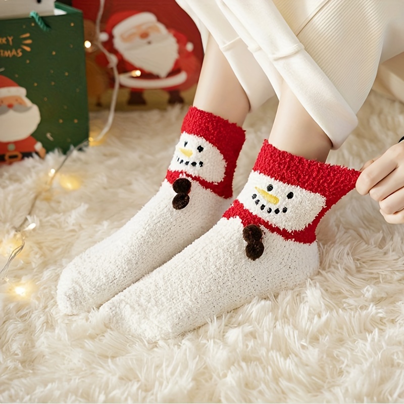 Christmas Print Socks Comfy Cute Fuzzy Tube Socks - Temu